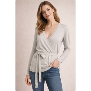 J.Crew Mercantile Wrap Sweater Light Gray Tie Waist Knit Top Size Small